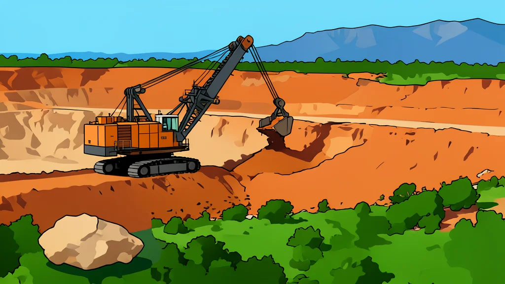 A vast open-pit mine in a desert landscape with heavy excavators digging into reddish earth