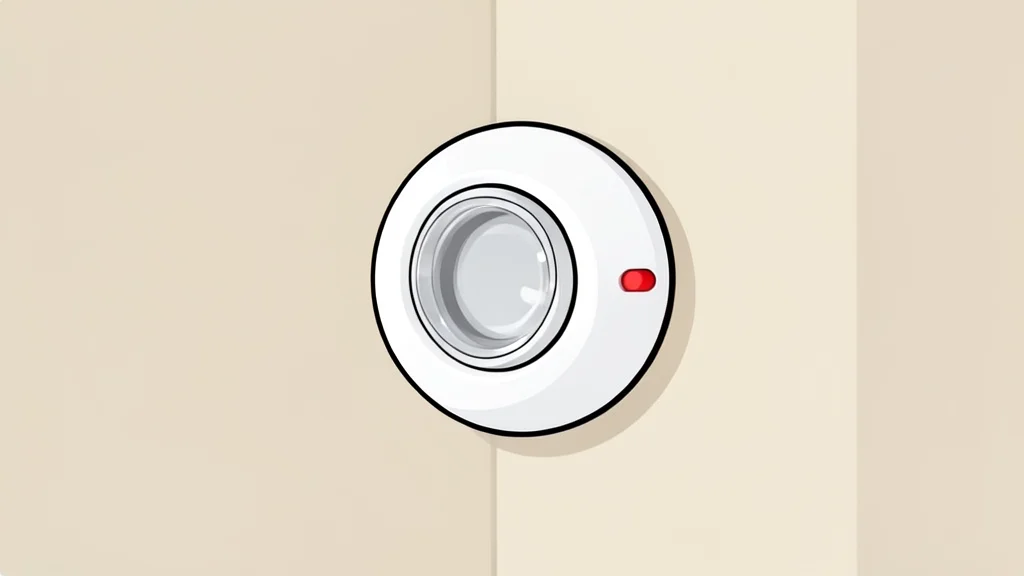 A white smart door lock mounted on a wooden door frame