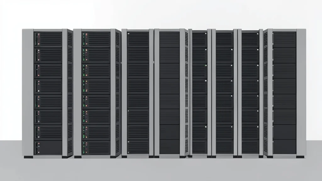 Rows of server racks in a data center