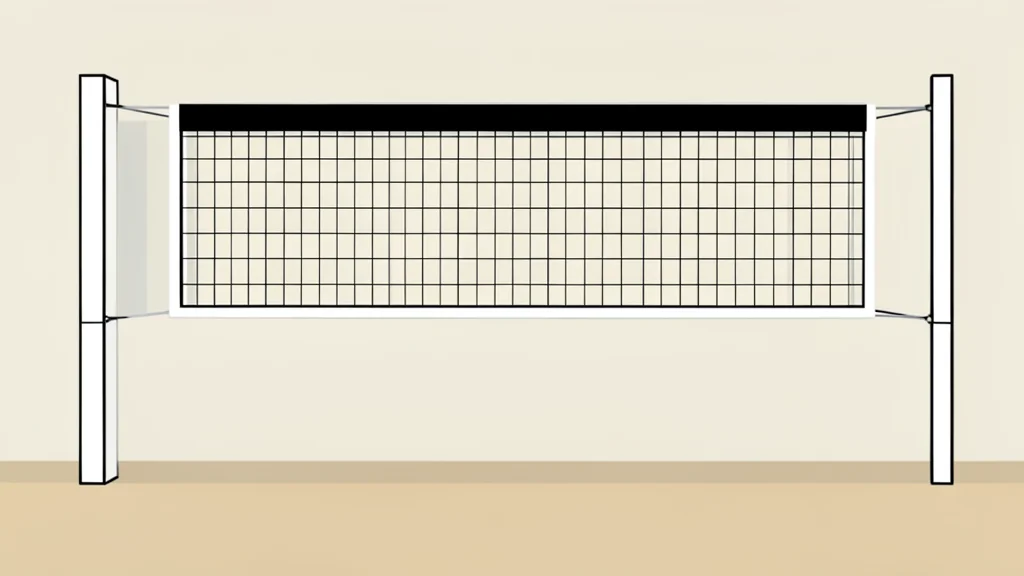 A high school gymnasium with a volleyball net stretched across the center of a polished wooden court