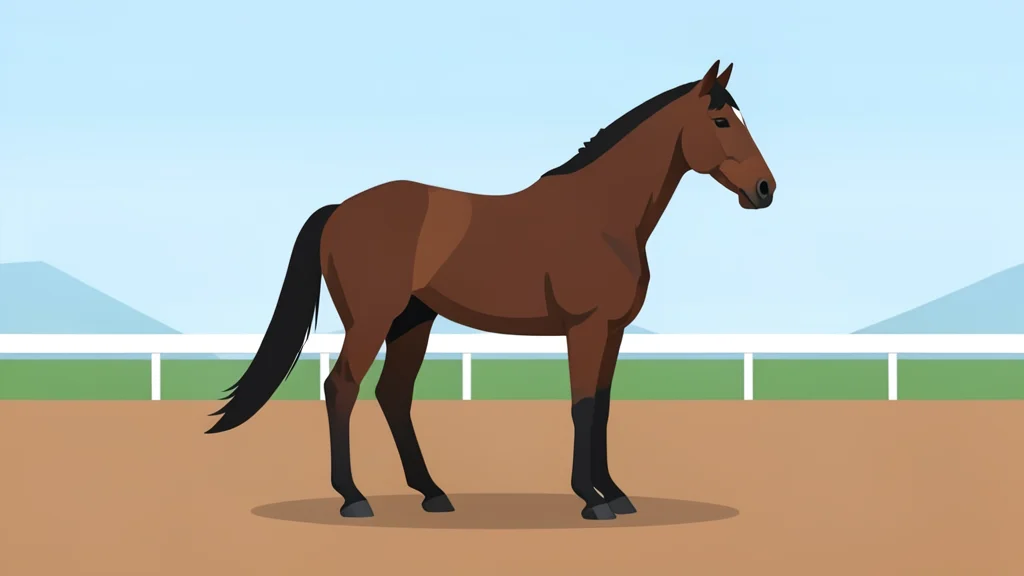A thoroughbred horse standing on a dirt track
