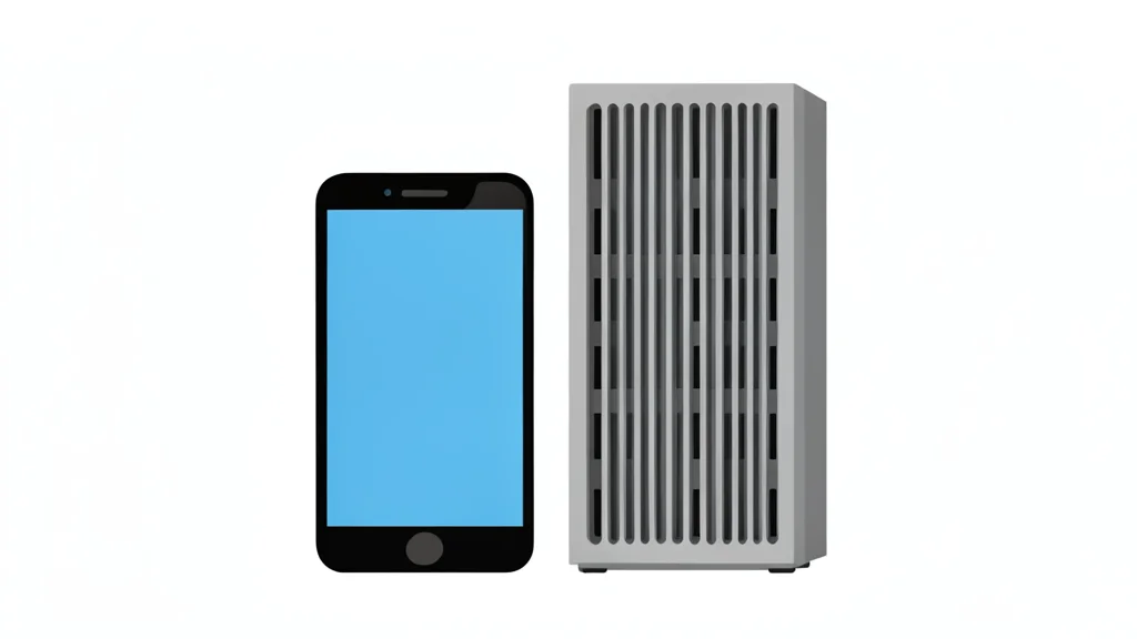 A flat vector illustration of a smartphone standing next to a tall server rack.