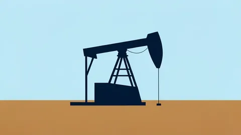 An oil pumpjack operating in a flat, open landscape