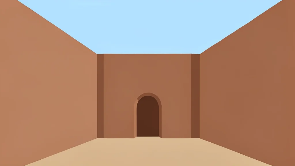 A traditional Afghan courtyard with high mud-brick walls and a small arched doorway