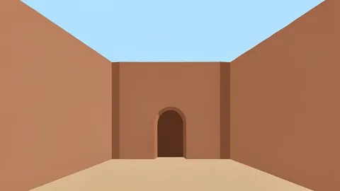 A traditional Afghan courtyard with high mud-brick walls and a small arched doorway