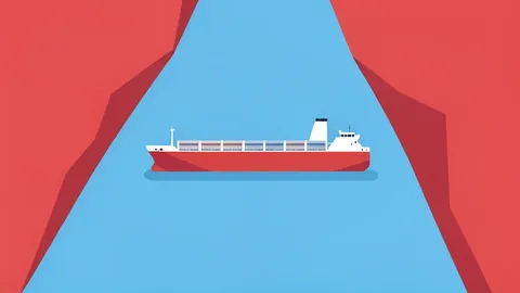 A flat vector illustration of a cargo ship navigating the Red Sea coastline near the Bab el-Mandeb strait.