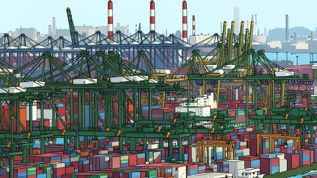 A large container ship loaded with stacked shipping containers moving through open water