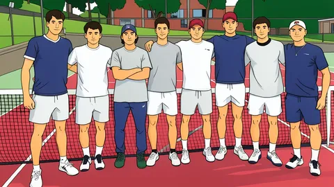 A flat-vector illustration of a clay tennis court with a white net in the center.
