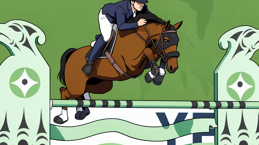 A show jumping course with white fences and green grass
