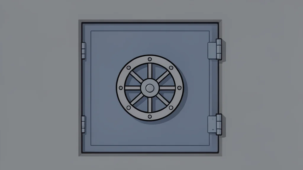 A heavy steel vault door with a large circular combination wheel, set within a thick concrete wall.