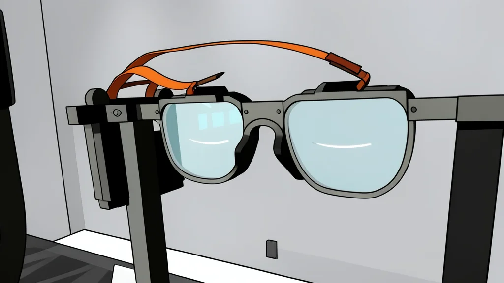 A pair of sleek, transparent smart glasses resting on a dark surface
