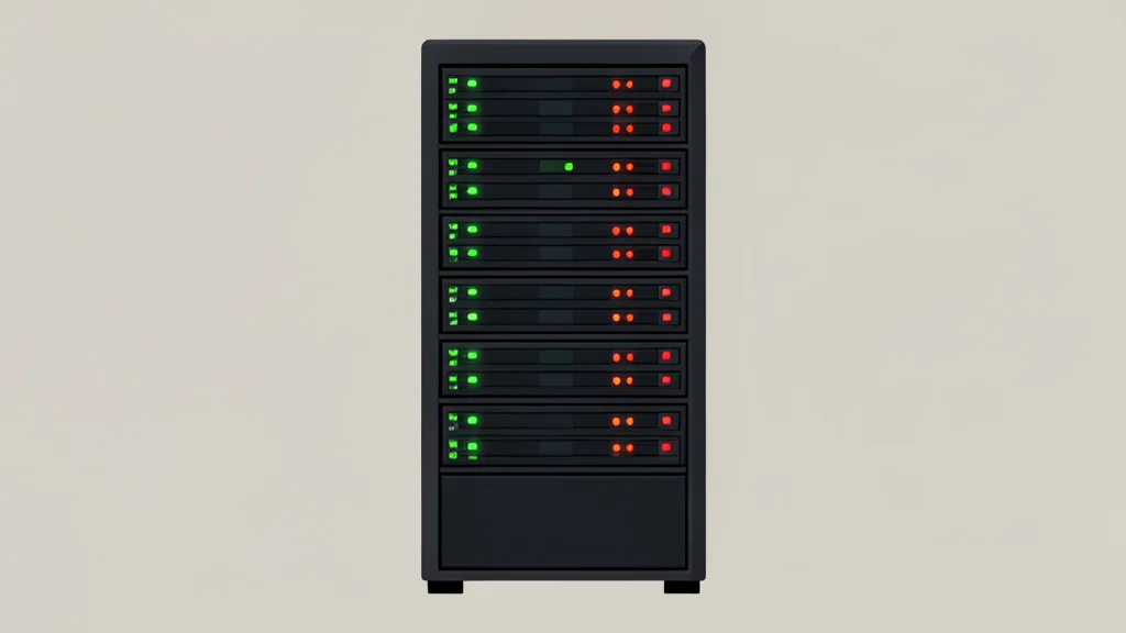 A server rack with blinking status lights