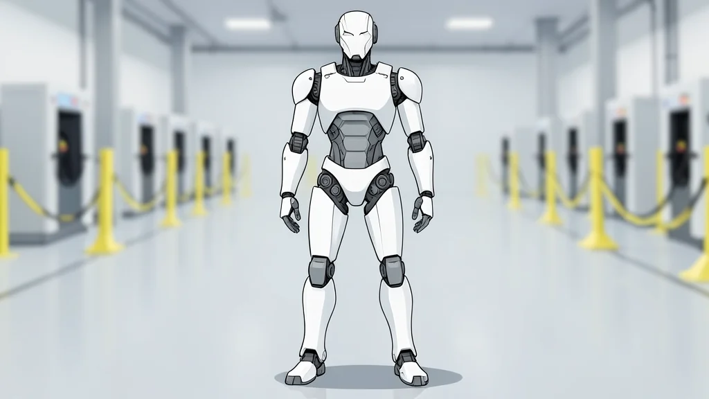 A humanoid robot standing in a factory setting