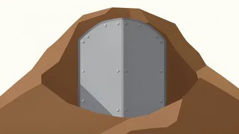 A large, cylindrical metal missile silo door set into a rocky hillside