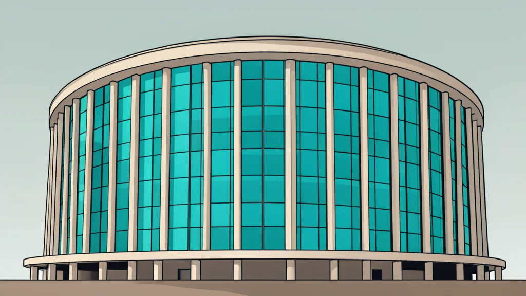 A flat vector illustration of the United Nations Headquarters building in New York.
