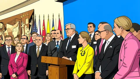 A wide view of the United Nations General Assembly hall with curved desks and microphones.