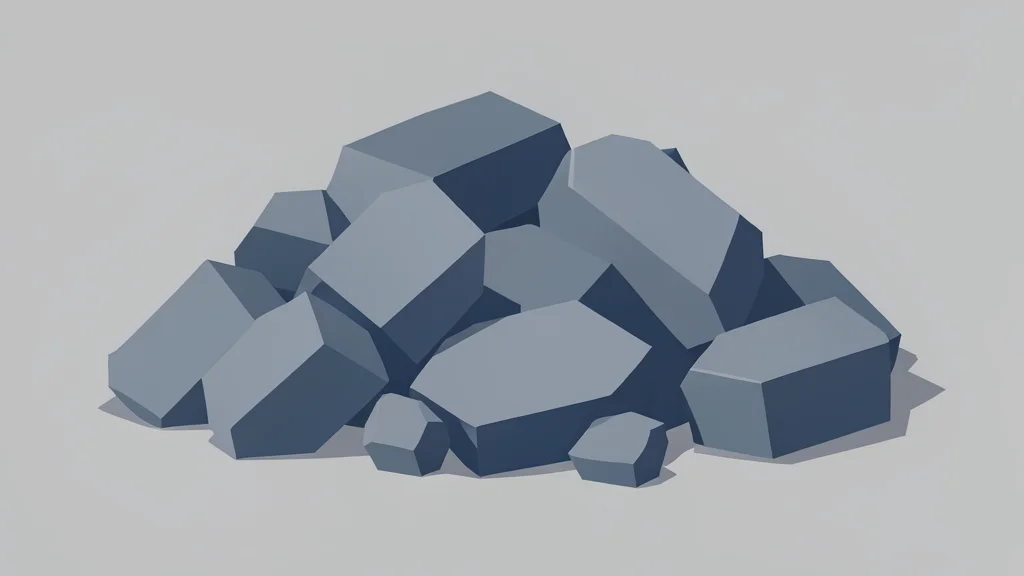 A pile of grey metallic ingots and ore chunks on a concrete floor.