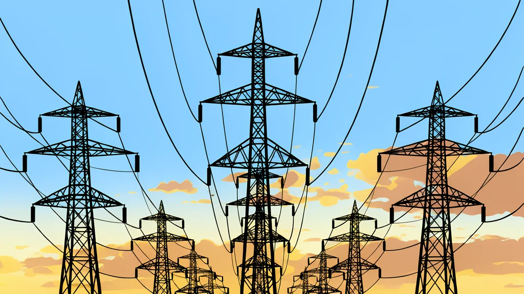 A high-voltage electrical transmission tower standing in a grassy field
