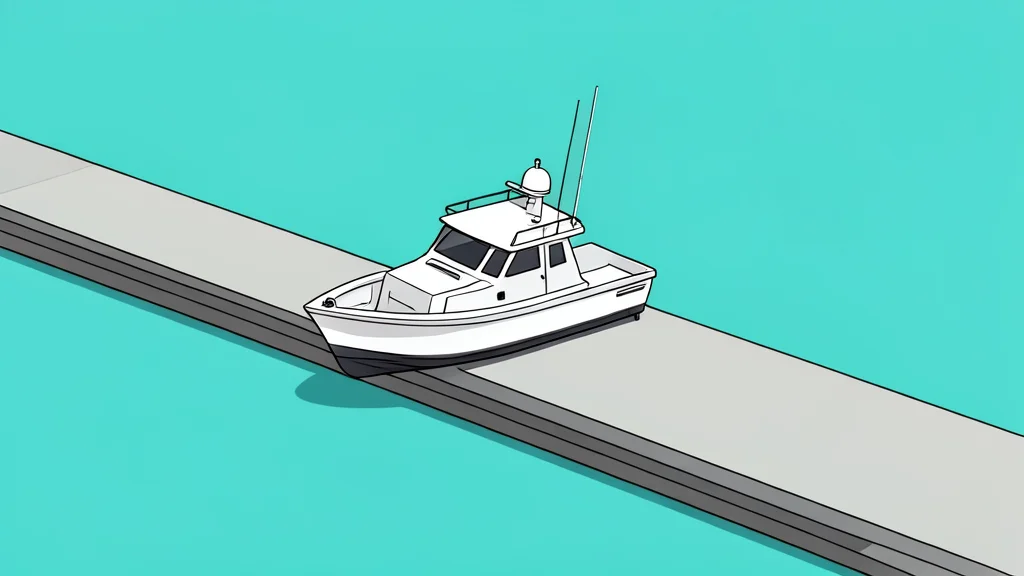 A small concrete wharf extending into turquoise water with a white patrol boat docked alongside it