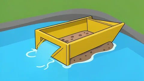 A gold panning sluice box in a river