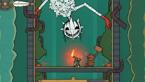A small bird holding a lit matchstick standing in a dark, hand-drawn forest clearing