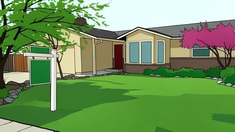 A row of suburban single-family houses with front lawns