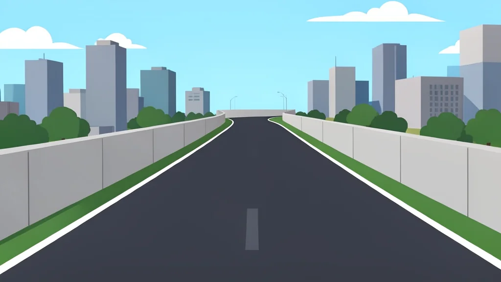 A smooth asphalt racing circuit winding through a city with high concrete walls.