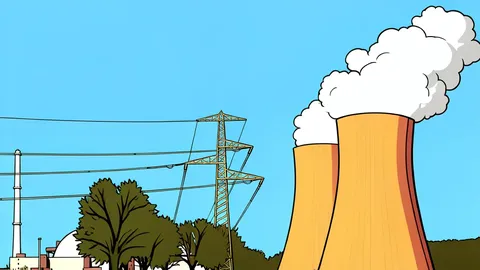 A stylized illustration of a small modular nuclear reactor unit with cooling pipes.