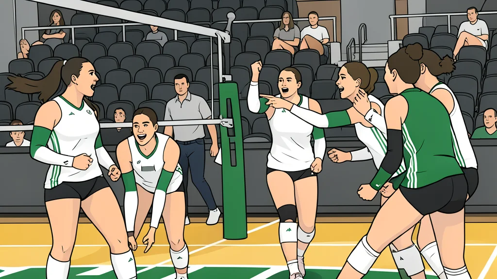 A white volleyball resting on a polished wooden gymnasium floor