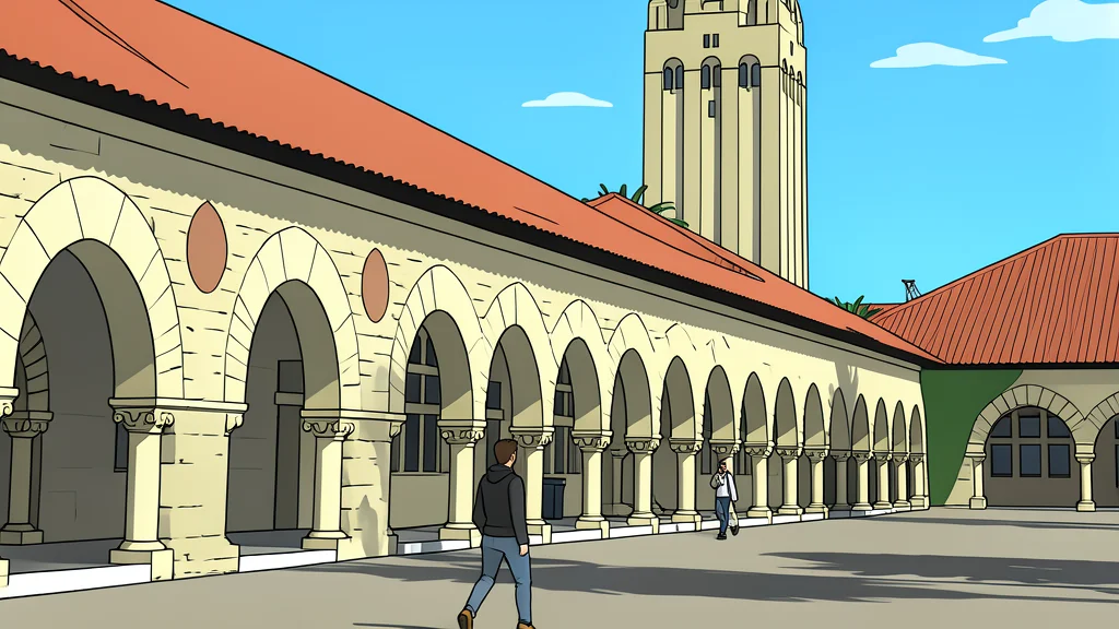 A flat-vector illustration of a university dining hall with long wooden tables and chairs.