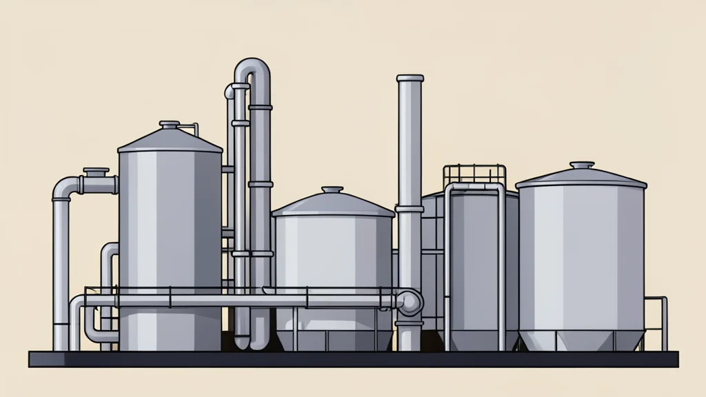 A large industrial natural gas processing plant with silver piping and storage tanks