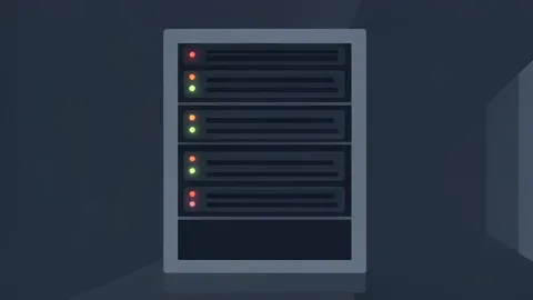 A server rack with blinking status lights in a dark data center