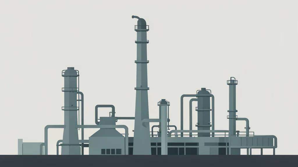 A large industrial refinery with tall distillation towers and piping