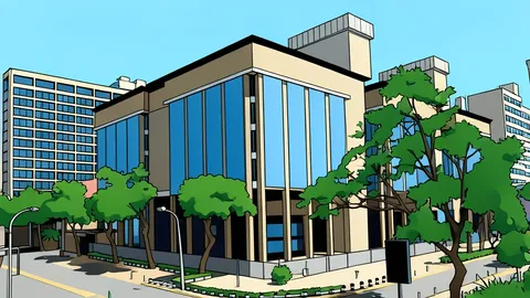 A central bank building facade with a flagpole