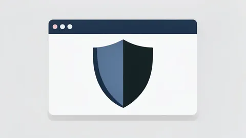 A flat vector illustration of a browser window with a shield icon overlay