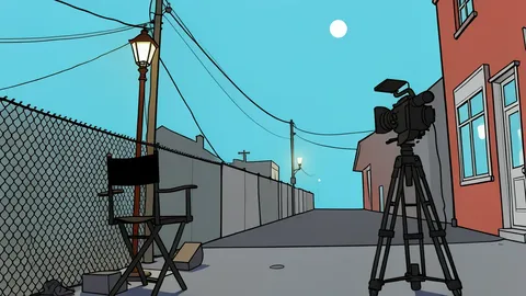 A dim, foggy street with rusted pipes and a distant decaying hospital building.