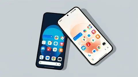 Two modern smartphones with flat displays and rectangular camera modules resting on a neutral surface